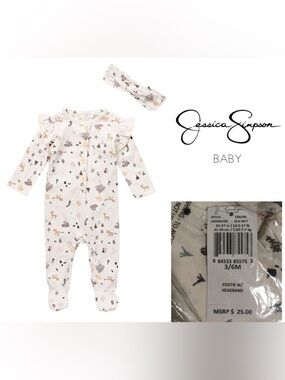 🆕JESSICA SIMPSON BABY - 3/6M - NWT - 2PC WOODLAND SLEEPER AND HEADBAND
